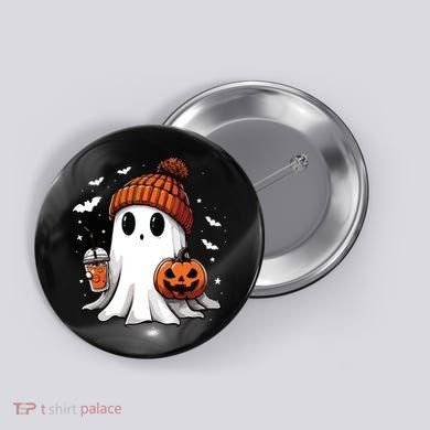 Cute Ghost Drinking Coffee Halloween Ghost Ice Coffee Women Long Sleeve Button