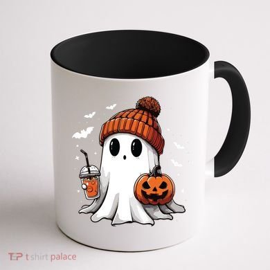 Cute Ghost Drinking Coffee Halloween Ghost Ice Coffee Women Long Sleeve Coffee Mug back