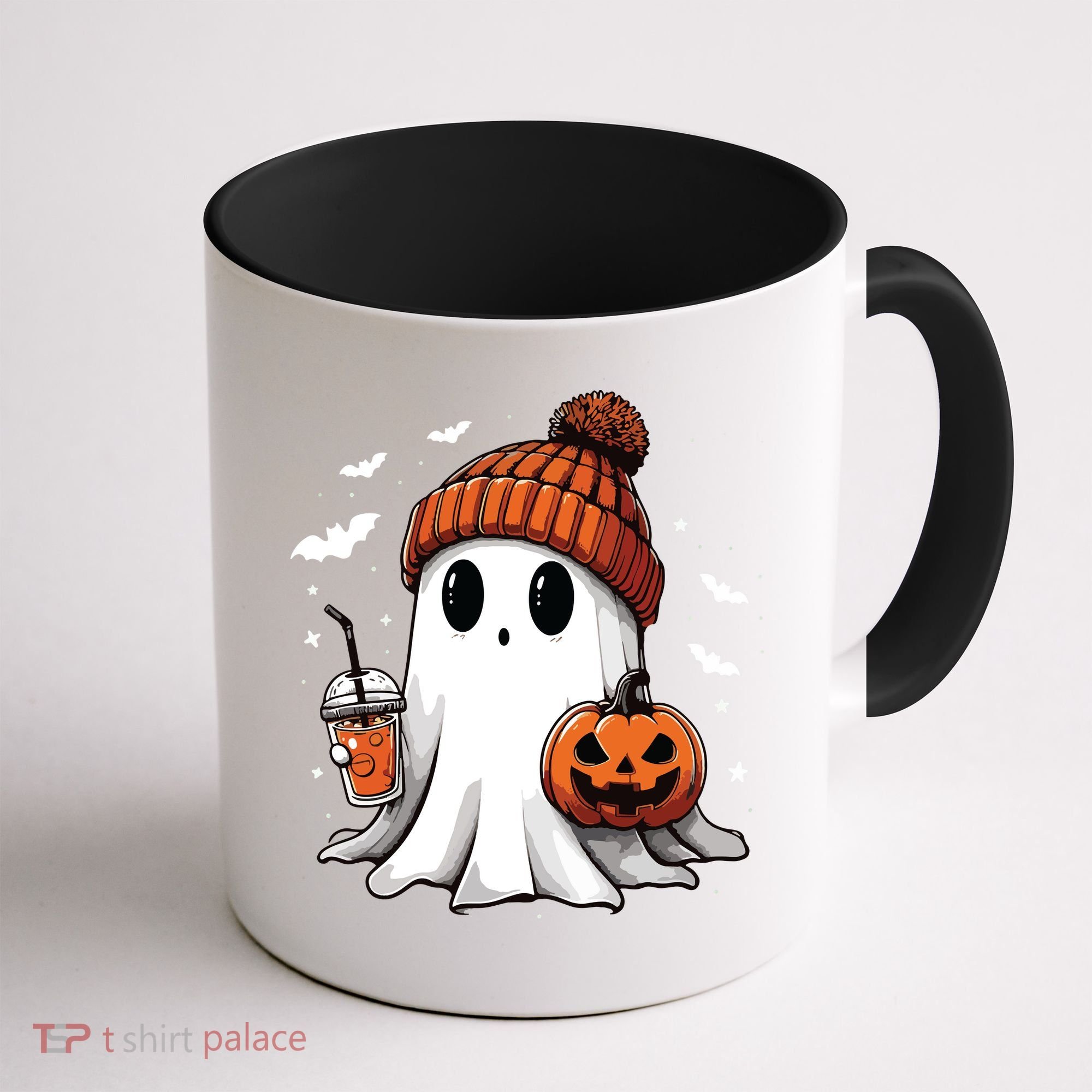 Cute Ghost Drinking Coffee Halloween Ghost Ice Coffee Women Long Sleeve Coffee Mug