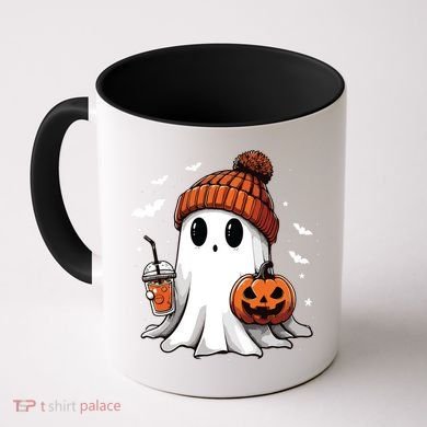 Cute Ghost Drinking Coffee Halloween Ghost Ice Coffee Women Long Sleeve Coffee Mug