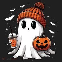 Cute Ghost Drinking Coffee Halloween Ghost Ice Coffee Women Long Sleeve Beanie thumb 2