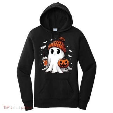 Cute Ghost Drinking Coffee Halloween Ghost Ice Coffee Women Long Sleeve Women's Hoodie