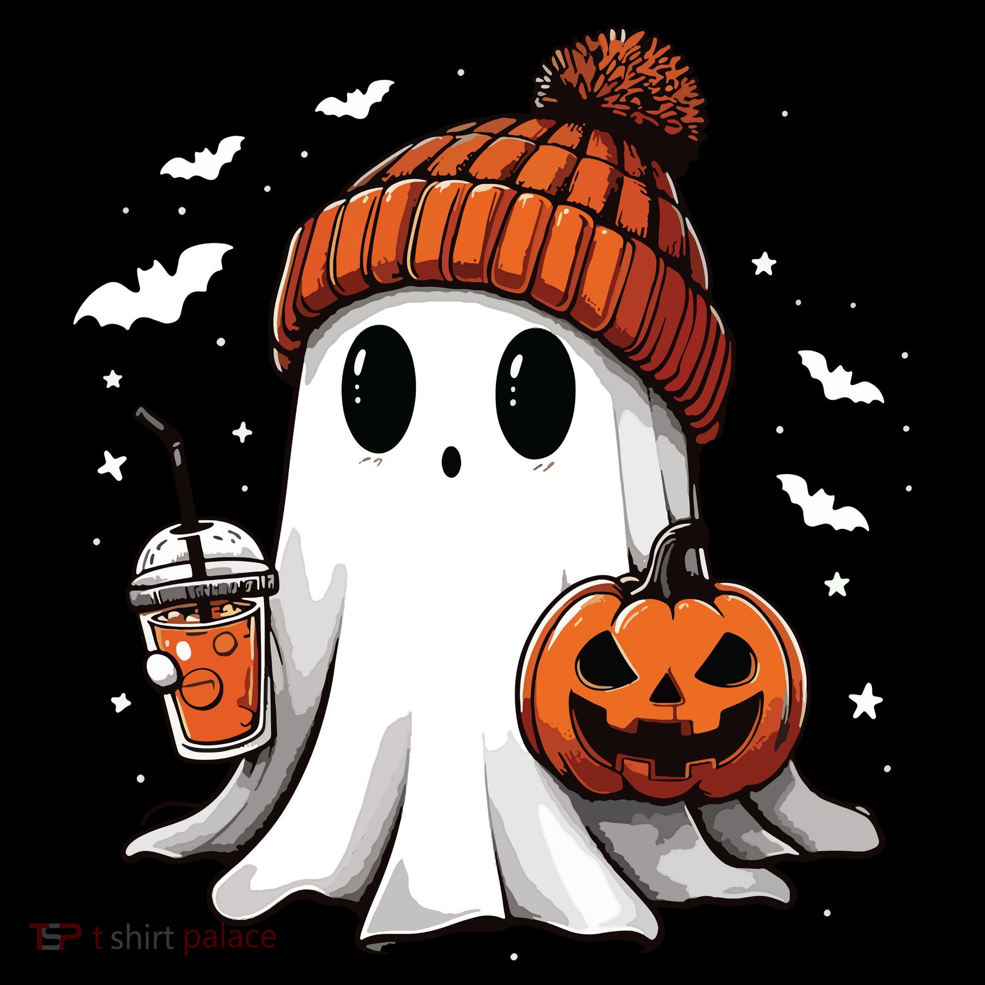 Cute Ghost Drinking Coffee Halloween Ghost Ice Coffee Women Long Sleeve Women's Hoodie