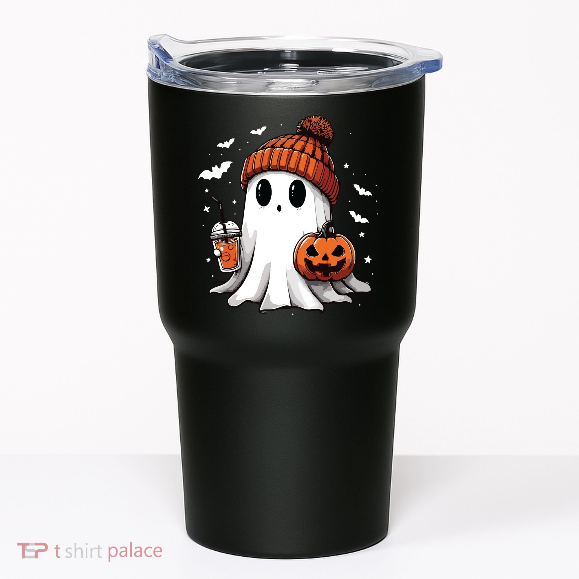 Cute Ghost Drinking Coffee Halloween Ghost Ice Coffee Women Long Sleeve Tumbler
