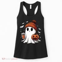 Cute Ghost Drinking Coffee Halloween Ghost Ice Coffee Women Long Sleeve Women's Tank Top thumb 0