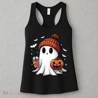 Cute Ghost Drinking Coffee Halloween Ghost Ice Coffee Women Long Sleeve Women's Tank Top thumb 3