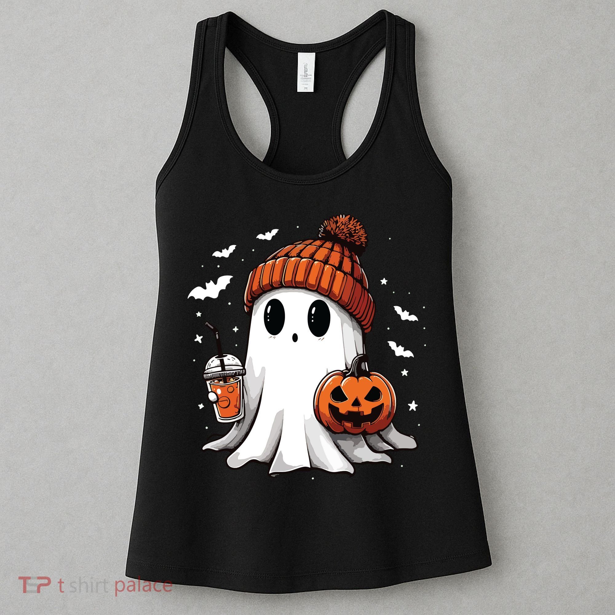 Cute Ghost Drinking Coffee Halloween Ghost Ice Coffee Women Long Sleeve Women's Tank Top