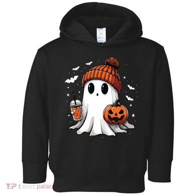 Cute Ghost Drinking Coffee Halloween Ghost Ice Coffee Women Long Sleeve Toddler Hoodie