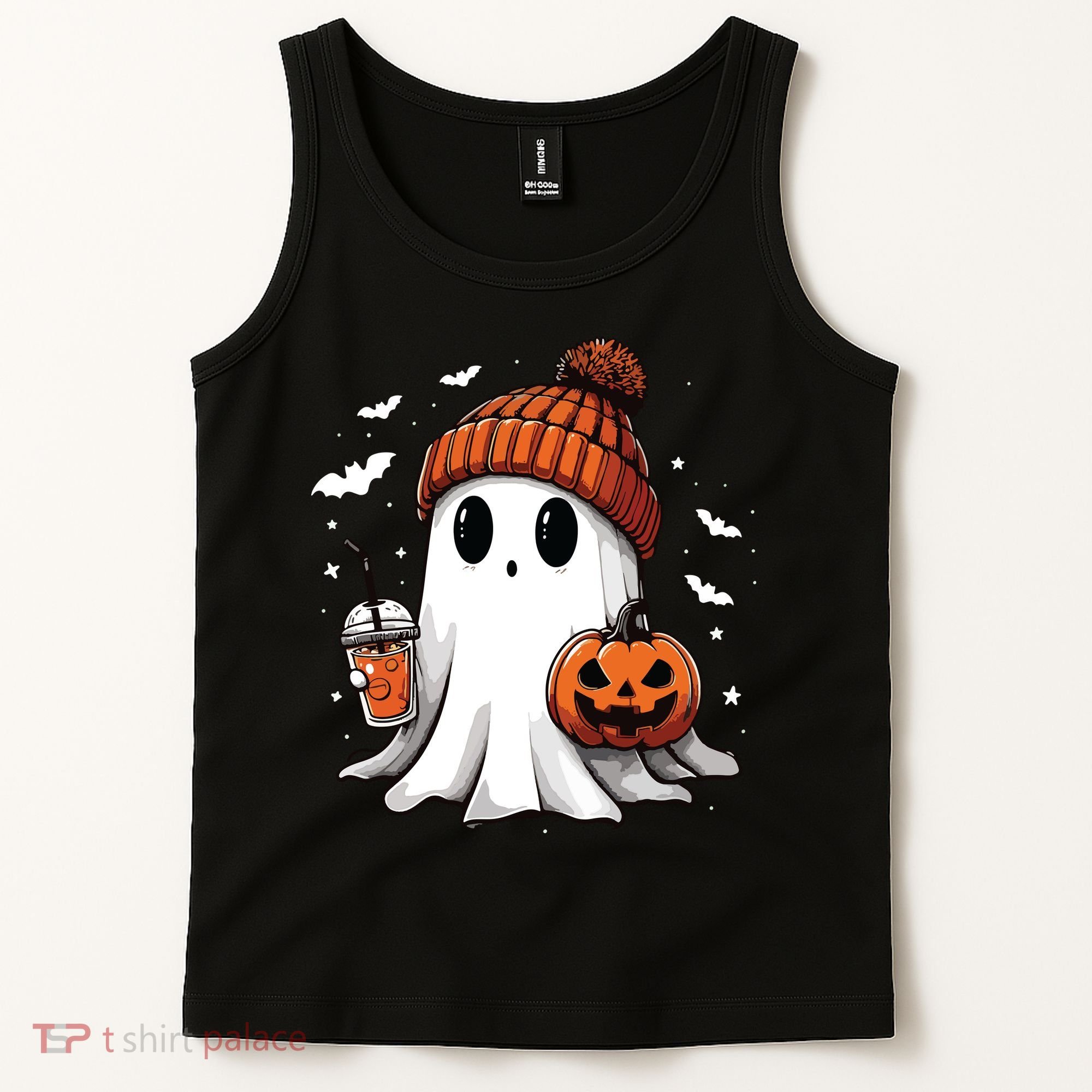 Cute Ghost Drinking Coffee Halloween Ghost Ice Coffee Women Long Sleeve Tank Top