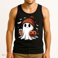 Cute Ghost Drinking Coffee Halloween Ghost Ice Coffee Women Long Sleeve Tank Top thumb 3