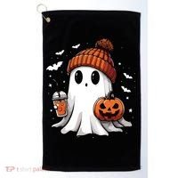 Cute Ghost Drinking Coffee Halloween Ghost Ice Coffee Women Long Sleeve Golf Towel thumb 0