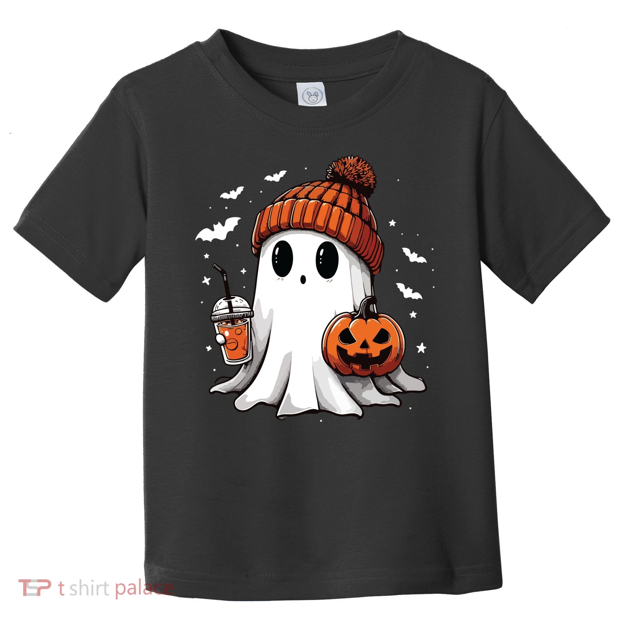 Cute Ghost Drinking Coffee Halloween Ghost Ice Coffee Women Long Sleeve Toddler T-Shirt