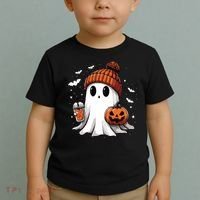 Cute Ghost Drinking Coffee Halloween Ghost Ice Coffee Women Long Sleeve Toddler T-Shirt thumb 2