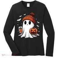 Cute Ghost Drinking Coffee Halloween Ghost Ice Coffee Women Long Sleeve Women's Long Sleeve Shirt thumb 0