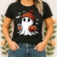 Cute Ghost Drinking Coffee Halloween Ghost Ice Coffee Women Long Sleeve Women's T-Shirt thumb 2