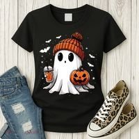Cute Ghost Drinking Coffee Halloween Ghost Ice Coffee Women Long Sleeve Women's T-Shirt thumb 3