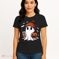 Cute Ghost Drinking Coffee Halloween Ghost Ice Coffee Women Long Sleeve Women's T-Shirt thumb 4