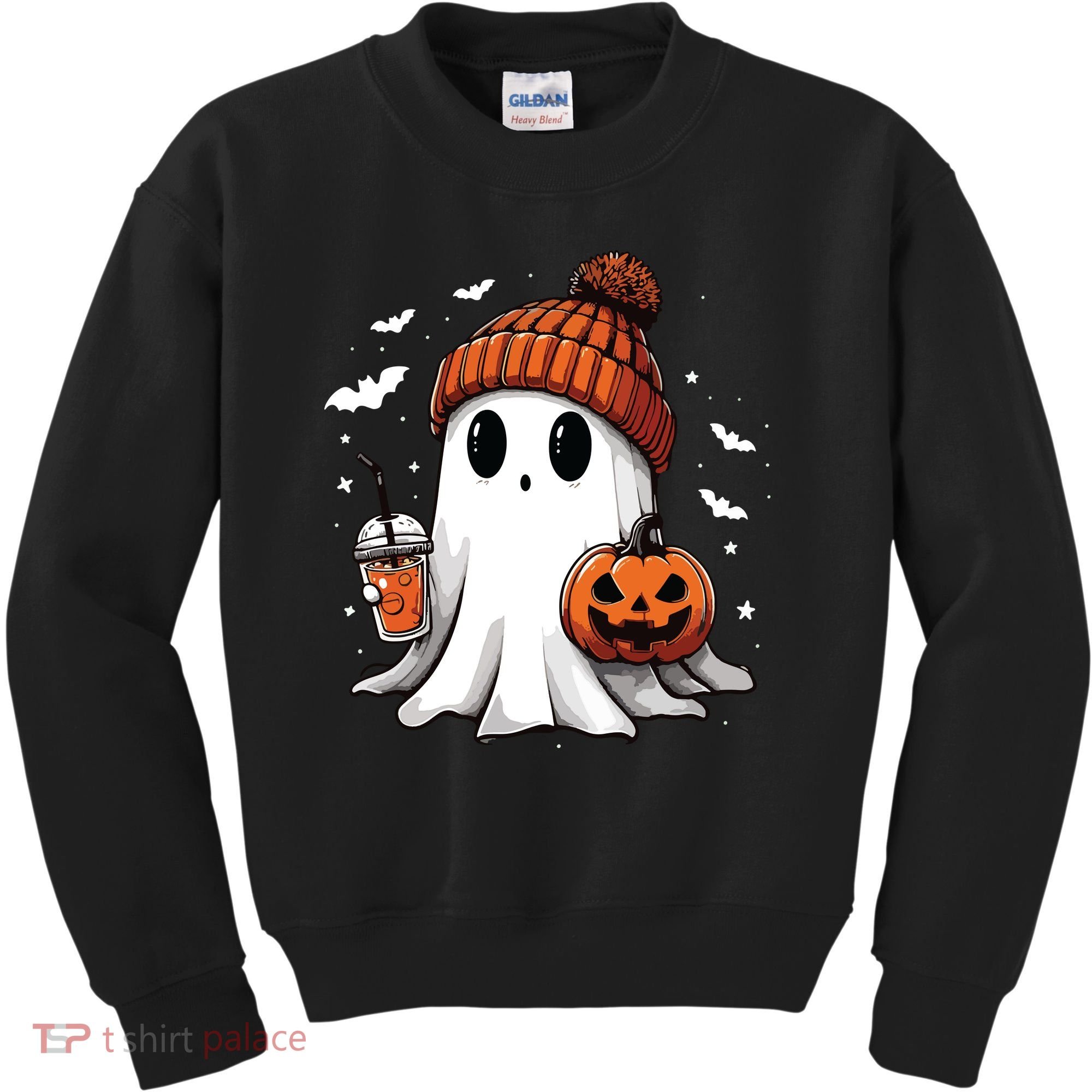 Cute Ghost Drinking Coffee Halloween Ghost Ice Coffee Women Long Sleeve Kids Sweatshirt