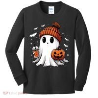 Cute Ghost Drinking Coffee Halloween Ghost Ice Coffee Women Long Sleeve Kids Long Sleeve Shirt thumb 0