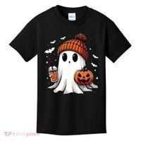 Cute Ghost Drinking Coffee Halloween Ghost Ice Coffee Women Long Sleeve Kids T-Shirt thumb 0