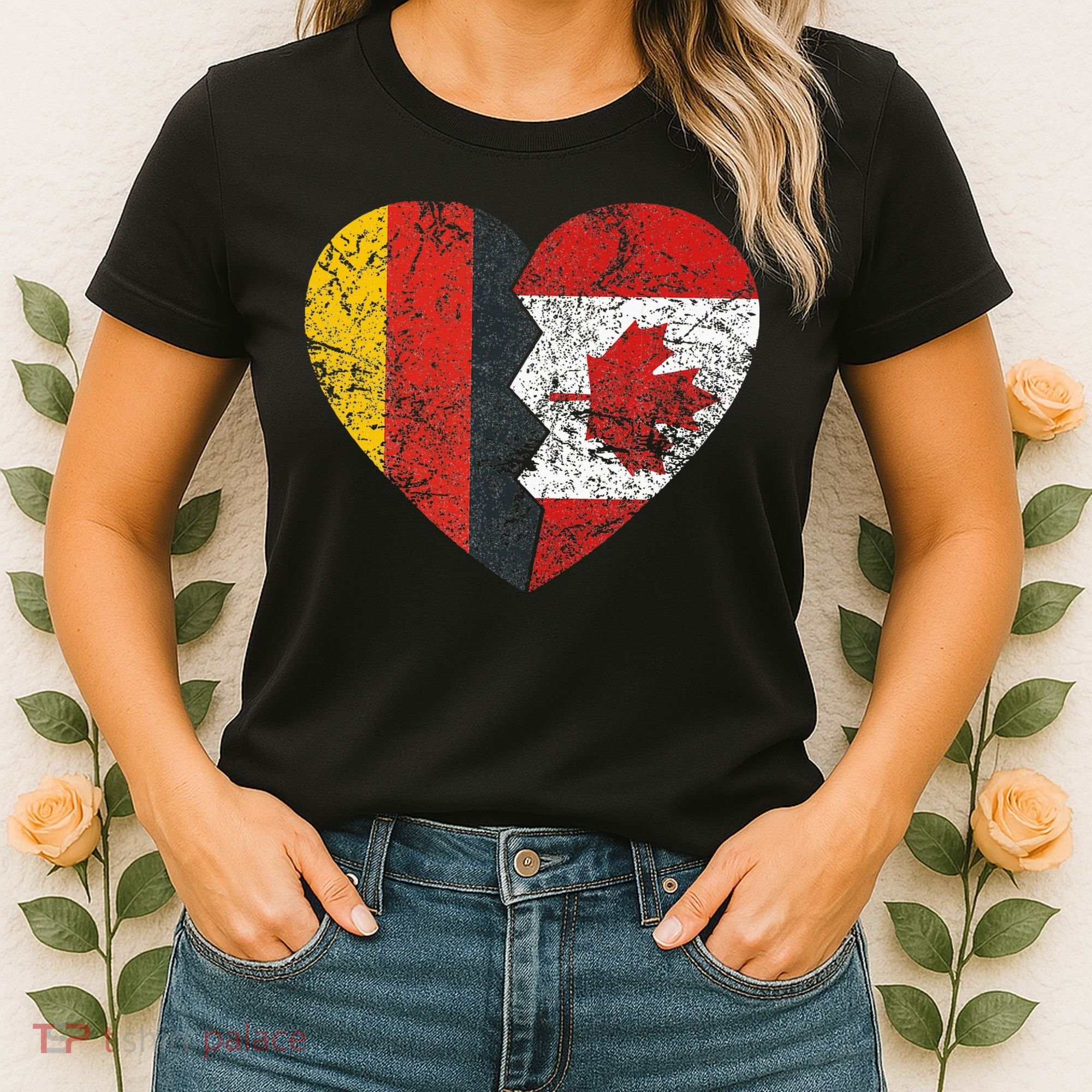 Canadian German Flag Heart Germany Canada Flag Roots Women's T-Shirt