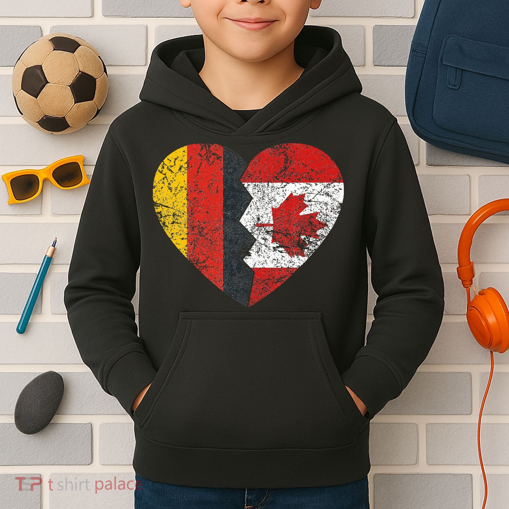 Canadian German Flag Heart Germany Canada Flag Roots Kids Hoodie