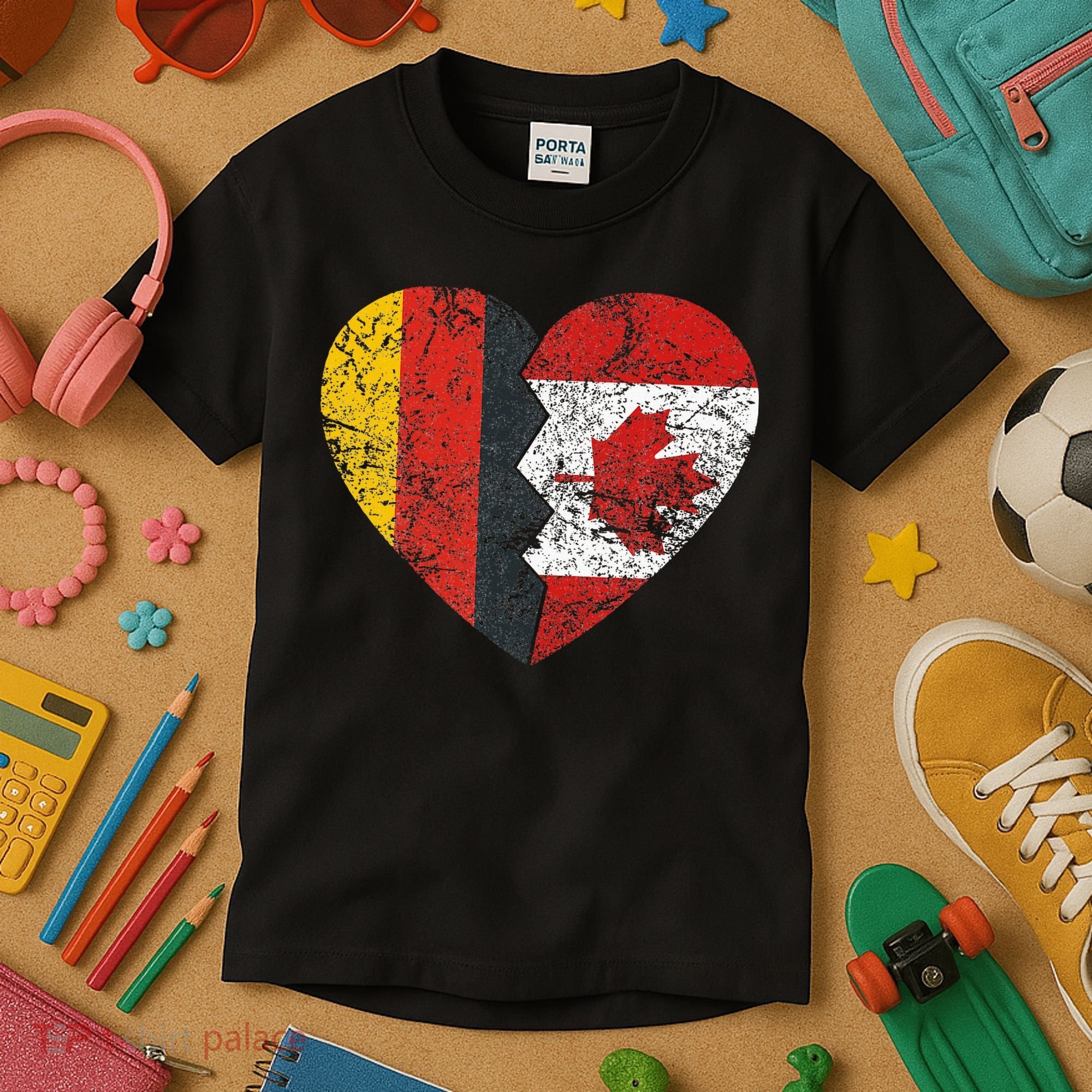 Canadian German Flag Heart Germany Canada Flag Roots Kids T-Shirt