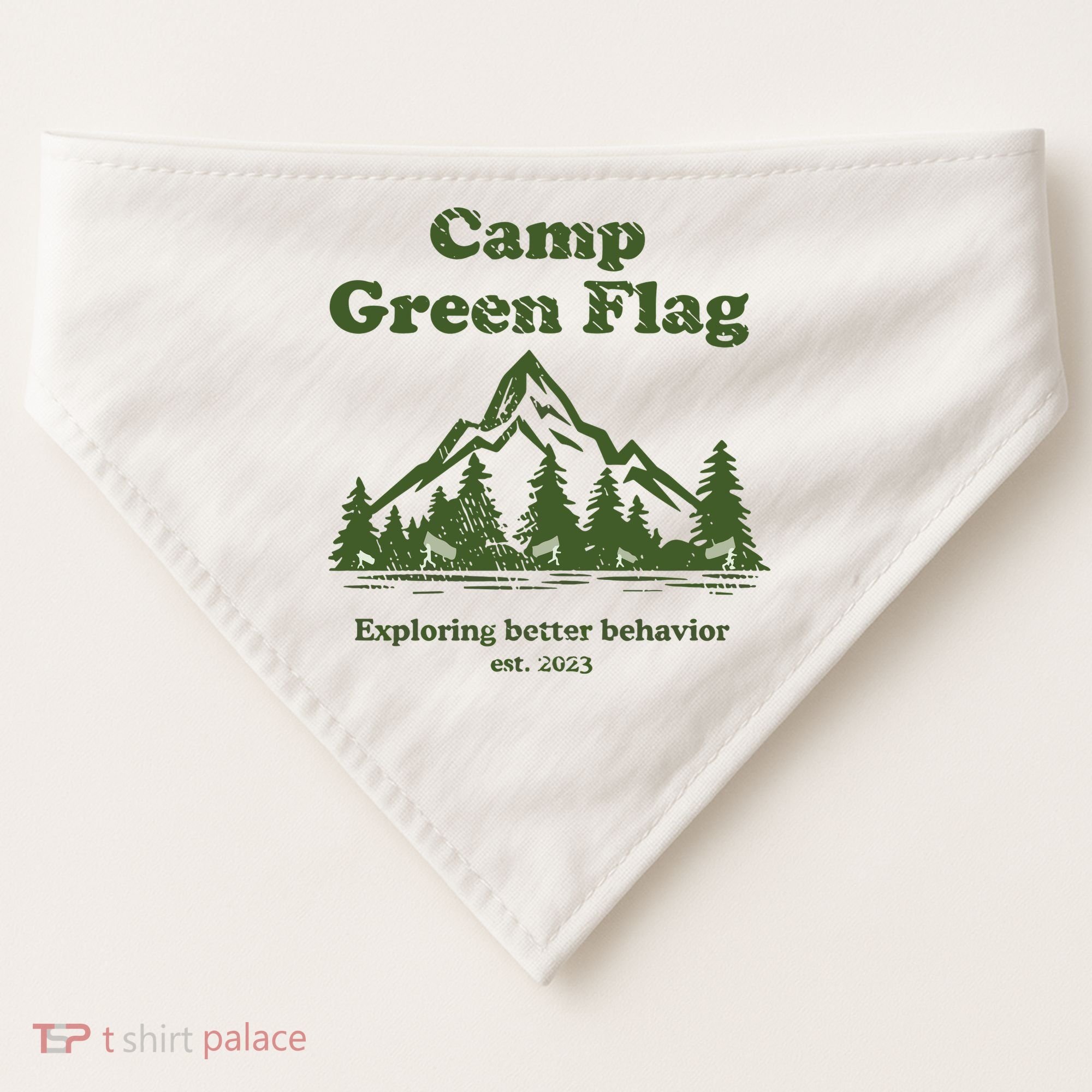 Camp Green Flag Exploring Better Behavior Est 2023 USA-Made Doggie Bandana
