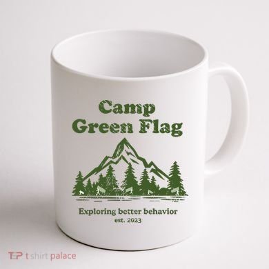 Camp Green Flag Exploring Better Behavior Est 2023 Coffee Mug back