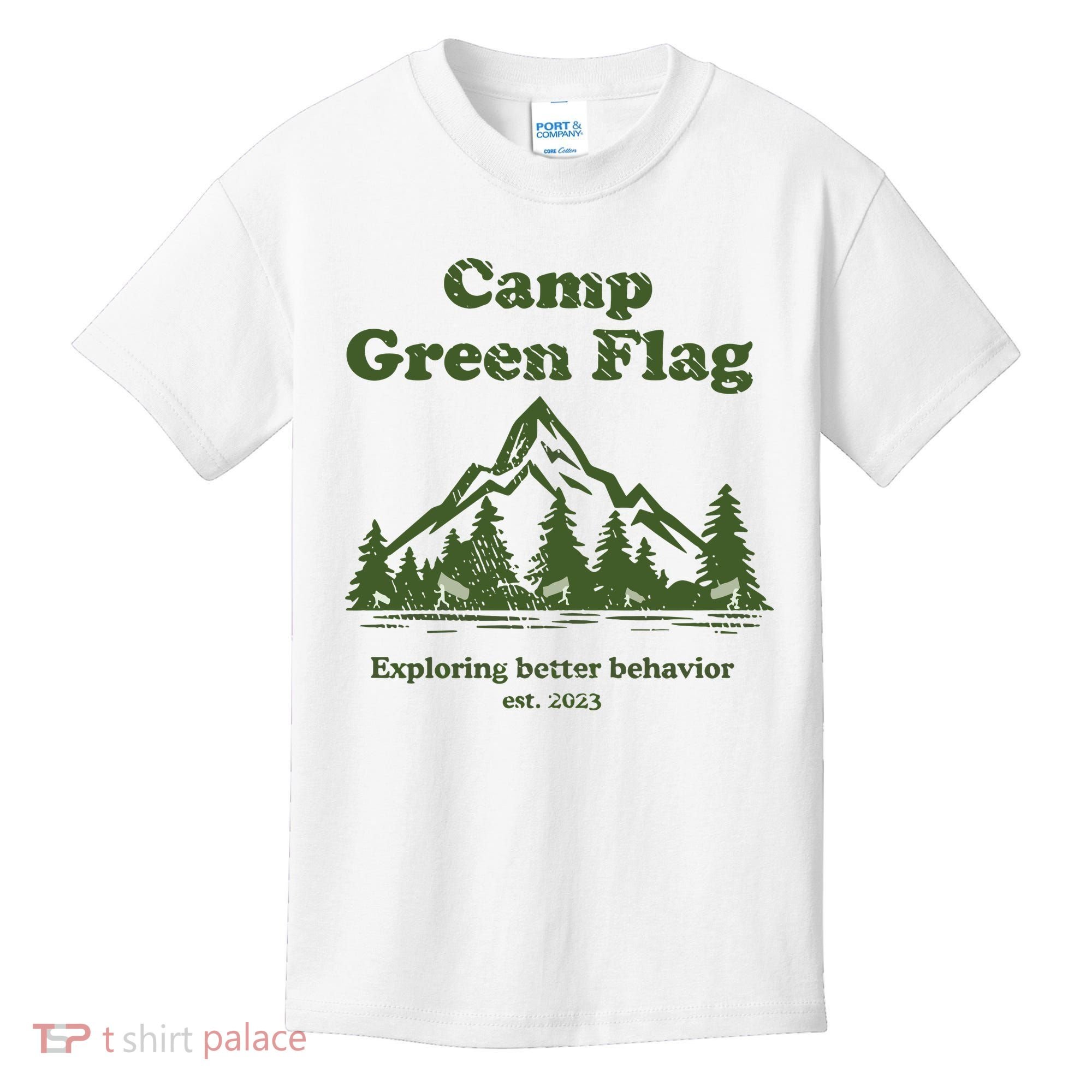 Camp Green Flag Exploring Better Behavior Est 2023 Kids T-Shirt