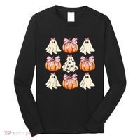 Cute Ghost Florals Coquette Bows Pumpkins Halloween Long Sleeve Shirt thumb 0