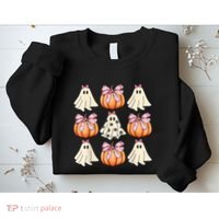 Cute Ghost Florals Coquette Bows Pumpkins Halloween Sweatshirt thumb 2