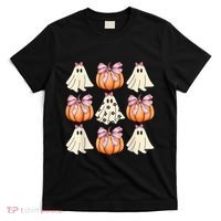 Cute Ghost Florals Coquette Bows Pumpkins Halloween T-Shirt thumb 0