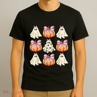 Cute Ghost Florals Coquette Bows Pumpkins Halloween T-Shirt thumb 3