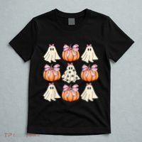 Cute Ghost Florals Coquette Bows Pumpkins Halloween T-Shirt thumb 5