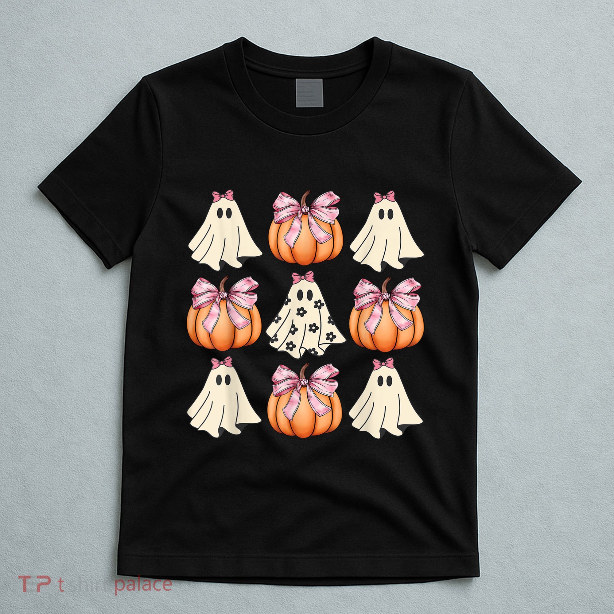 Cute Ghost Florals Coquette Bows Pumpkins Halloween T-Shirt