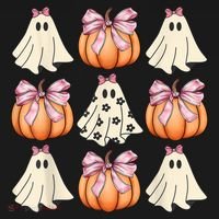 Cute Ghost Florals Coquette Bows Pumpkins Halloween T-Shirt thumb 7