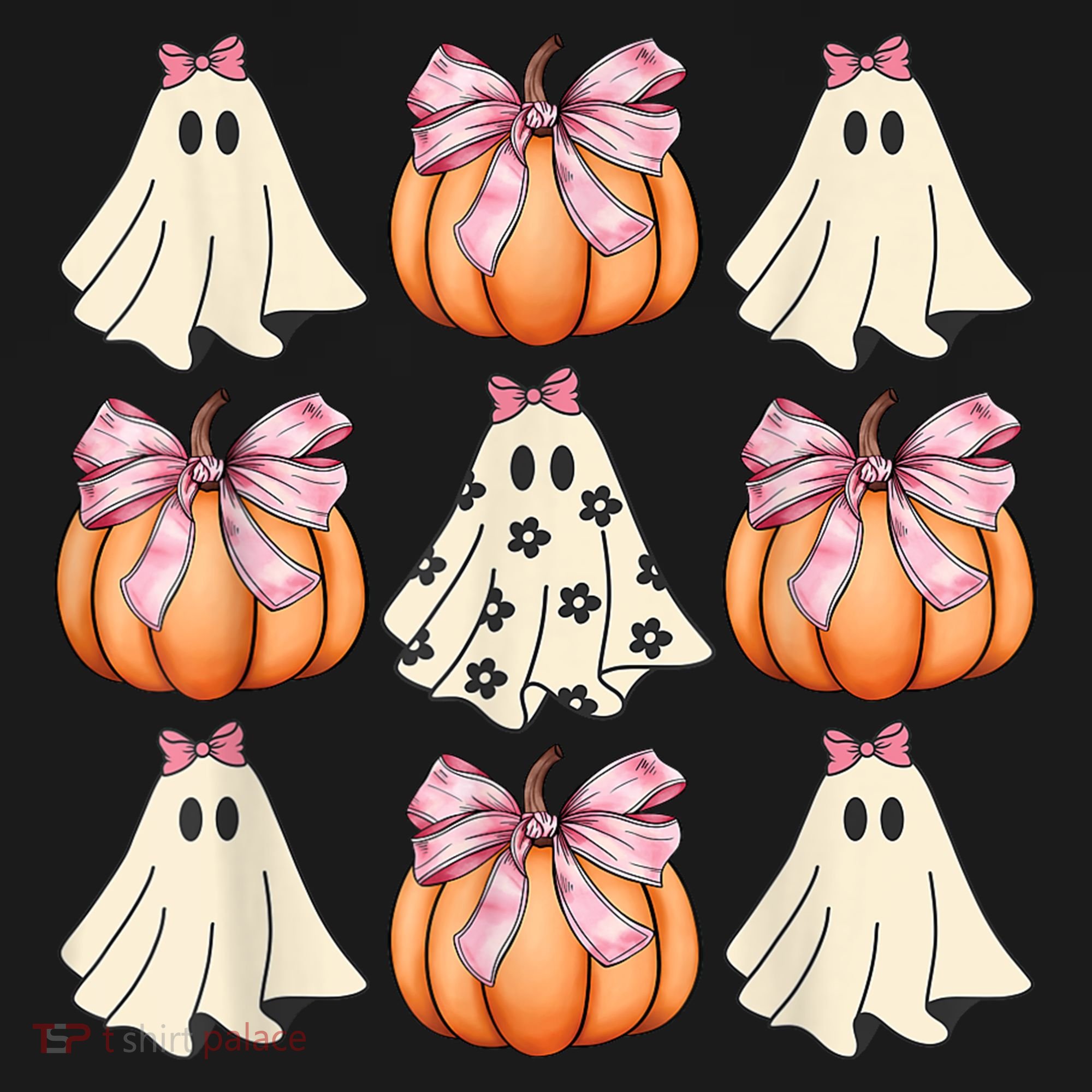 Cute Ghost Florals Coquette Bows Pumpkins Halloween Bucket Hat