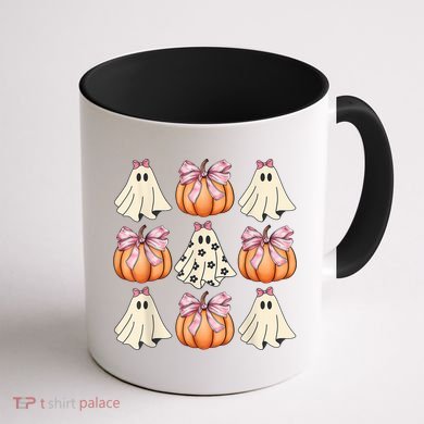 Cute Ghost Florals Coquette Bows Pumpkins Halloween Coffee Mug back