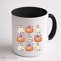 Cute Ghost Florals Coquette Bows Pumpkins Halloween Coffee Mug thumb 1