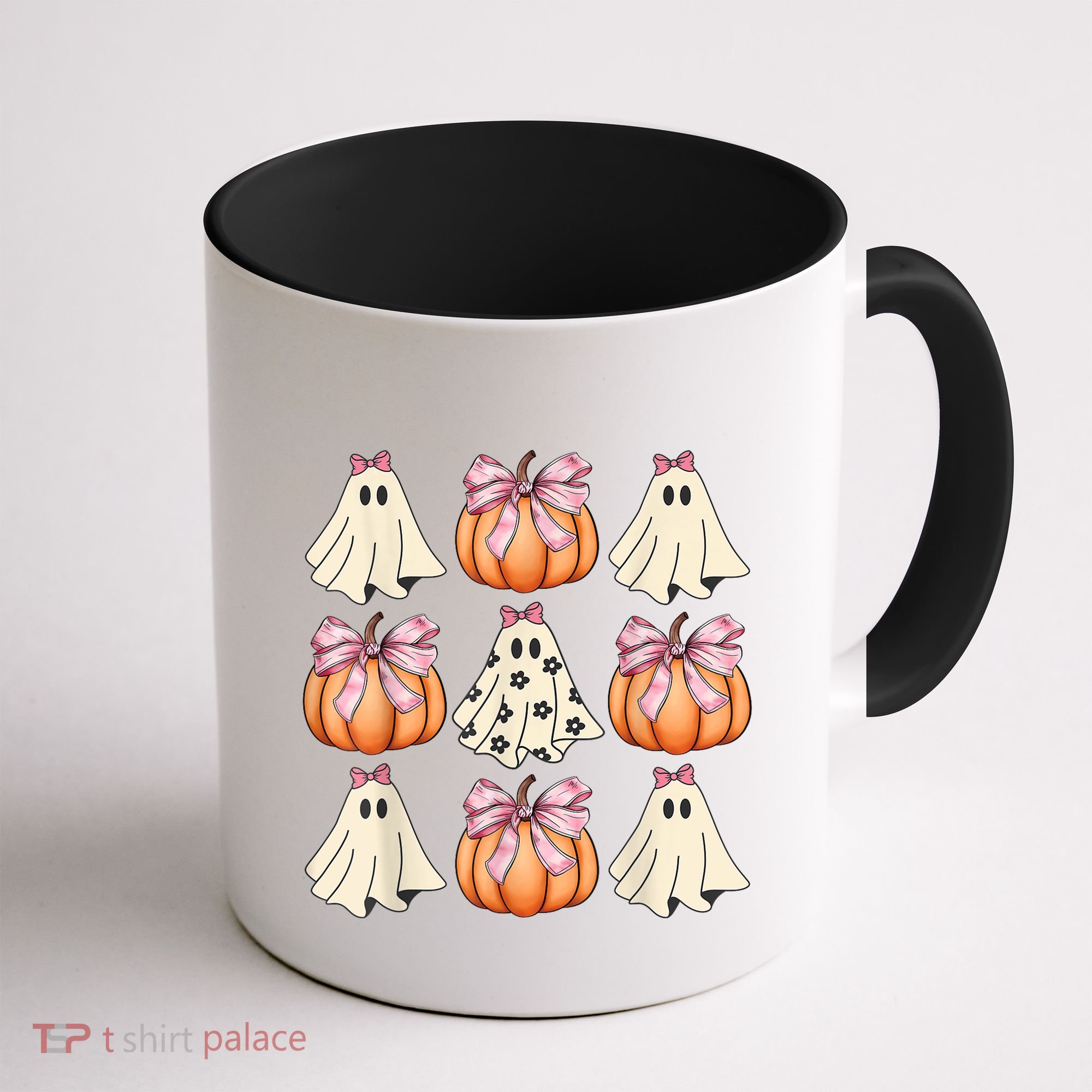 Cute Ghost Florals Coquette Bows Pumpkins Halloween Coffee Mug