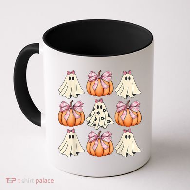 Cute Ghost Florals Coquette Bows Pumpkins Halloween Coffee Mug