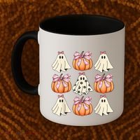 Cute Ghost Florals Coquette Bows Pumpkins Halloween Coffee Mug thumb 2