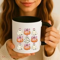 Cute Ghost Florals Coquette Bows Pumpkins Halloween Coffee Mug thumb 3