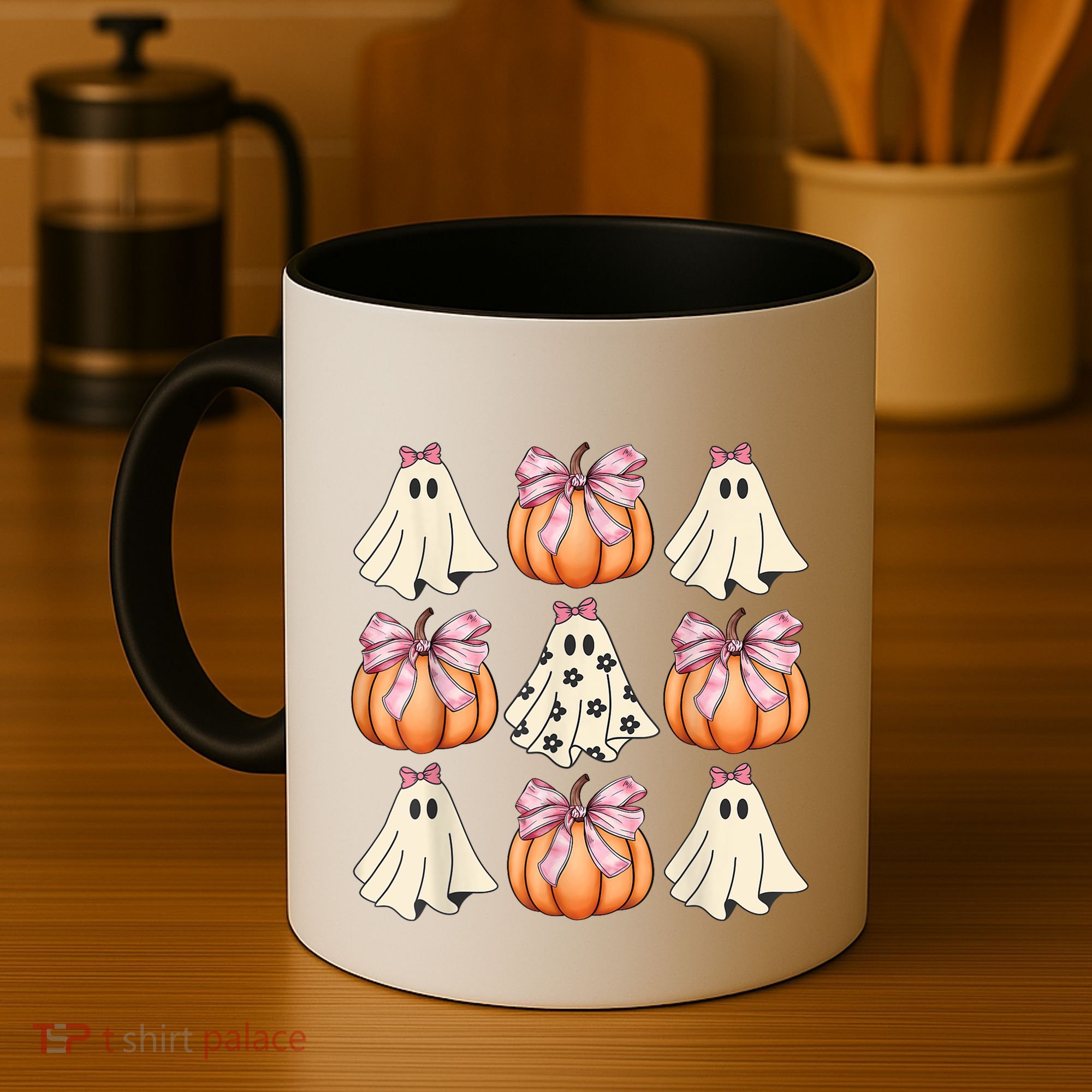 Cute Ghost Florals Coquette Bows Pumpkins Halloween Coffee Mug