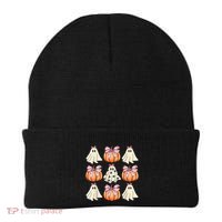 Cute Ghost Florals Coquette Bows Pumpkins Halloween Beanie thumb 0