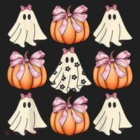 Cute Ghost Florals Coquette Bows Pumpkins Halloween Beanie thumb 2