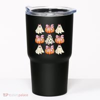 Cute Ghost Florals Coquette Bows Pumpkins Halloween Tumbler thumb 0