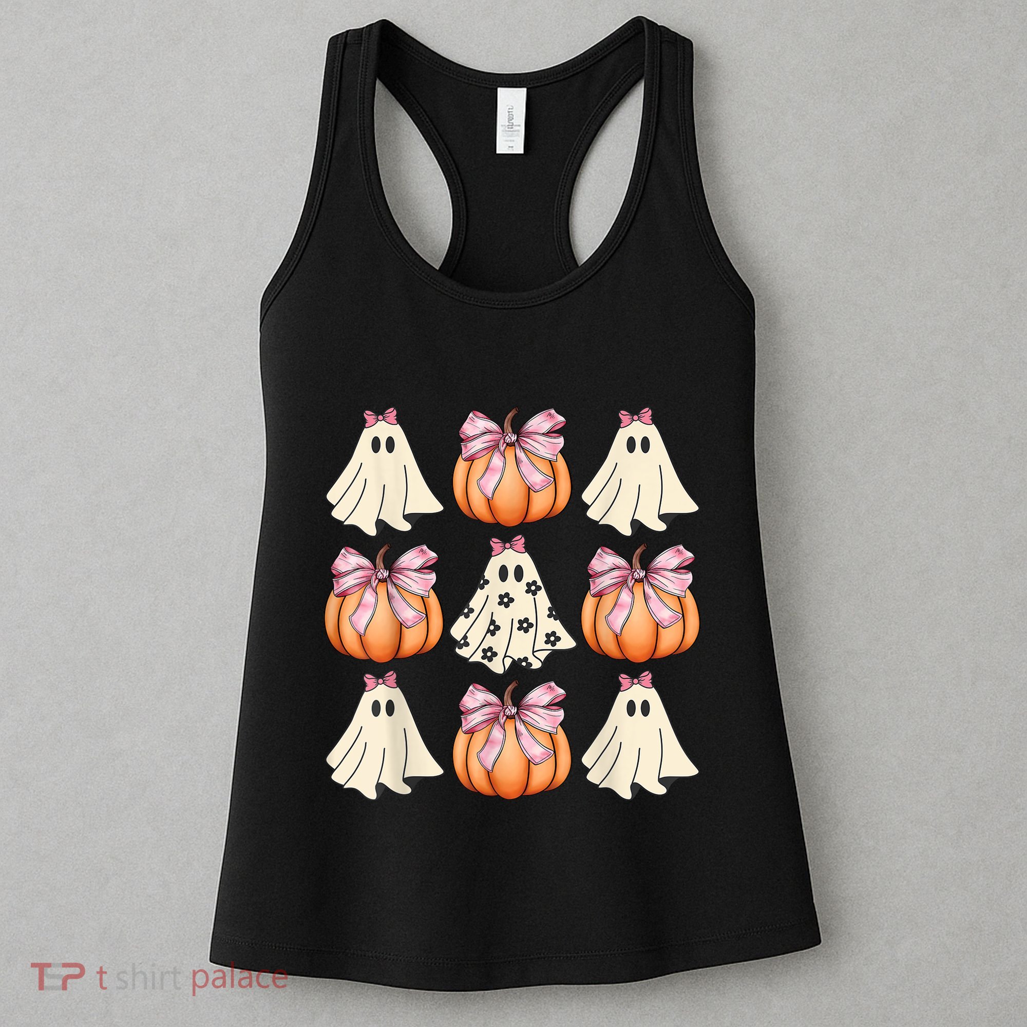 Cute Ghost Florals Coquette Bows Pumpkins Halloween Women's Tank Top