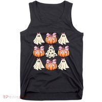 Cute Ghost Florals Coquette Bows Pumpkins Halloween Tank Top thumb 0
